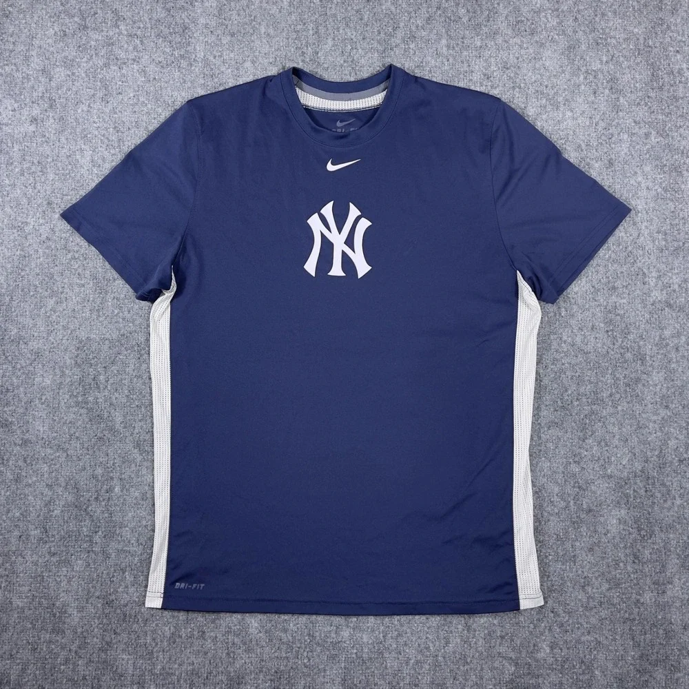 New York Yankees Nike Dri-FIT T-Shirt Mens XL Navy Blue Mesh Panel Performance